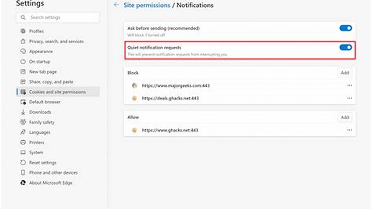 Edge Browser Notification Settings