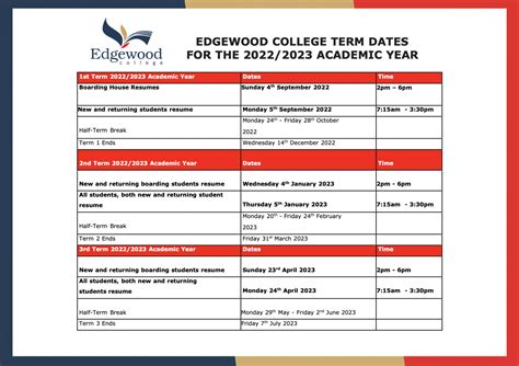 Edgewood Academic Calendar