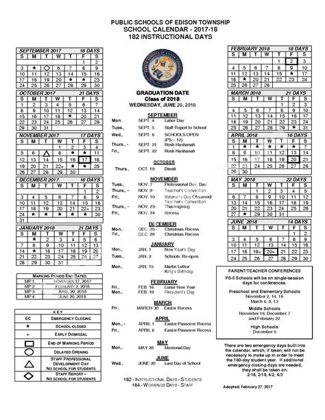 Edison Township Calendar