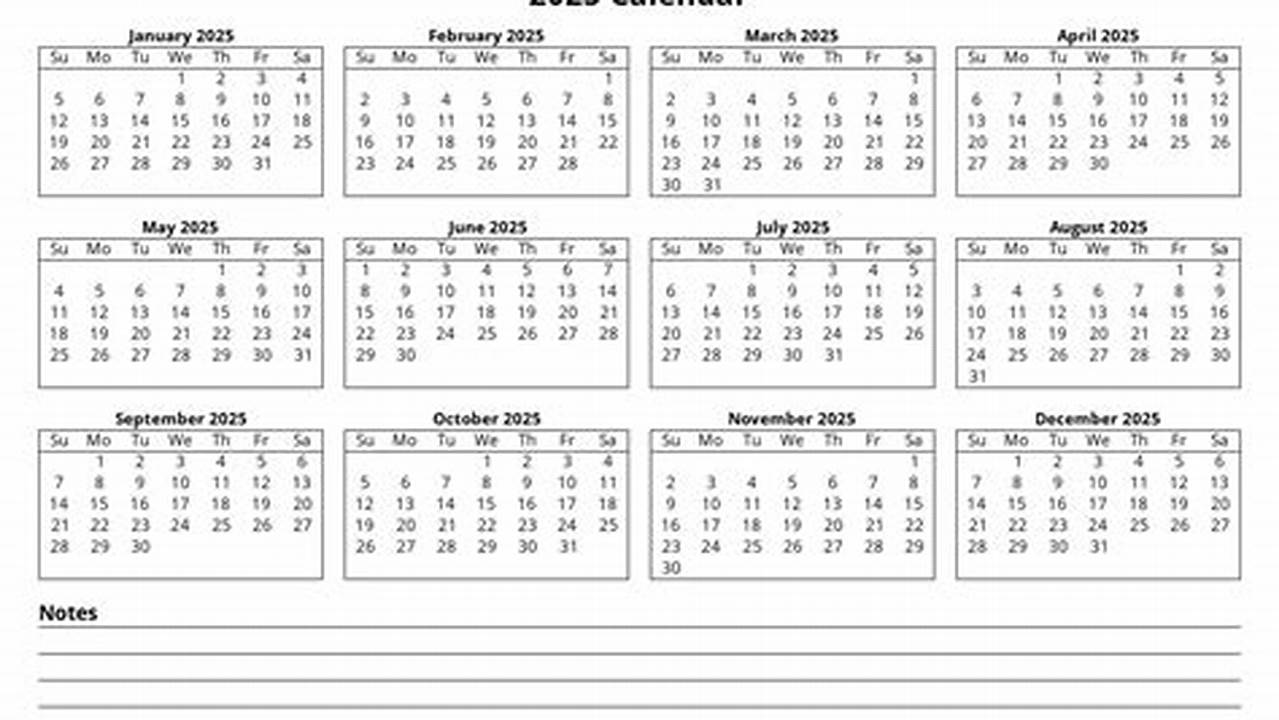 Editable Calendar With Notes 2025