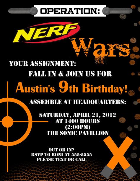 Editable Free Printable Nerf Gun Party Invitations Template Free