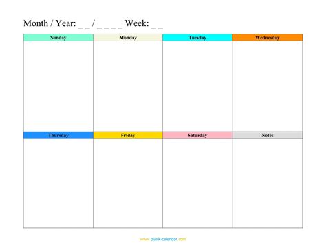 Editable Weekly Calendar Template