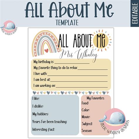 Editable All About Me Teacher Template Free