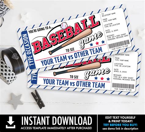 Editable Baseball Ticket Template