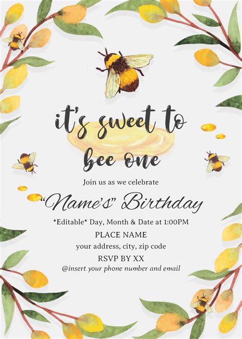 Editable Bee Invitation Template