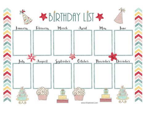 Editable Birthday Calendar