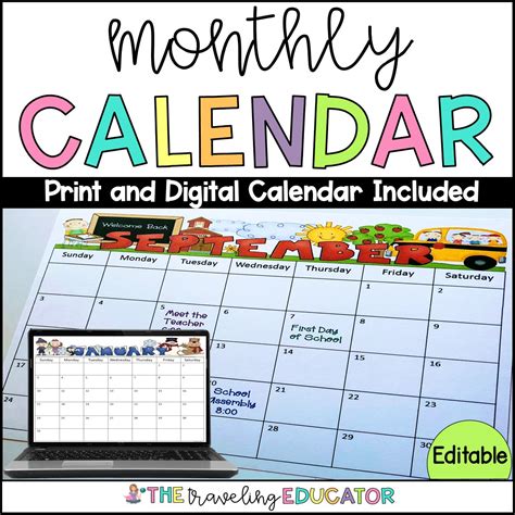 Editable Fields For Monthly Calendar