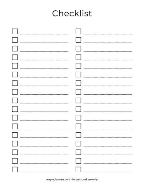 Editable Free Printable 2 Column Checklist Template