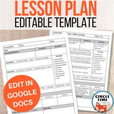 Editable Lesson Plan Template Google Docs