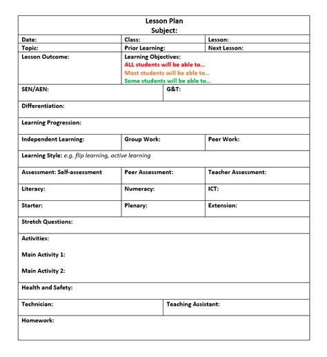 Editable Lesson Plan Template Word