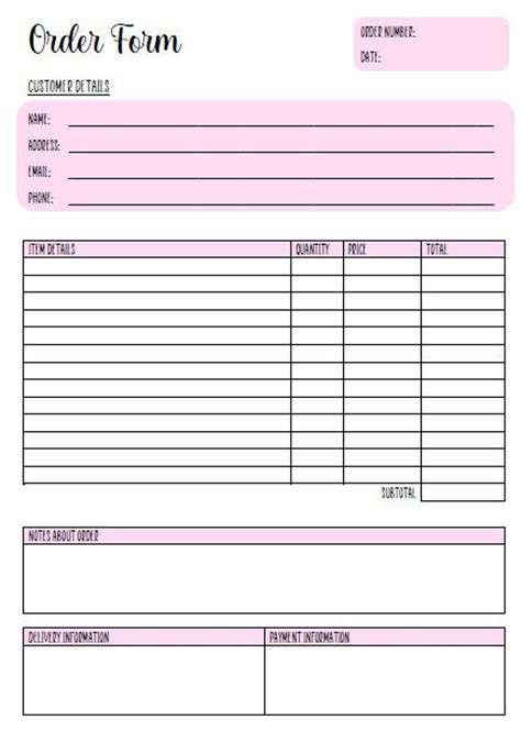 Editable Order Form Template Word