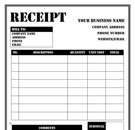Editable Receipt Template Word
