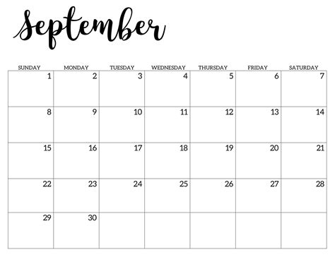 Editable September Calendar