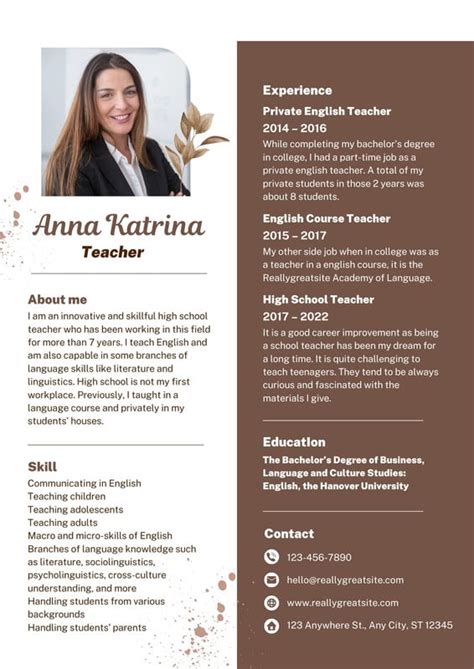 Editable Teacher Resume Template Free