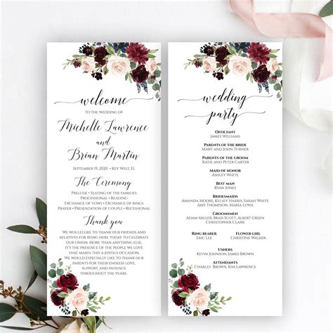 Editable Wedding Program Templates Free Download