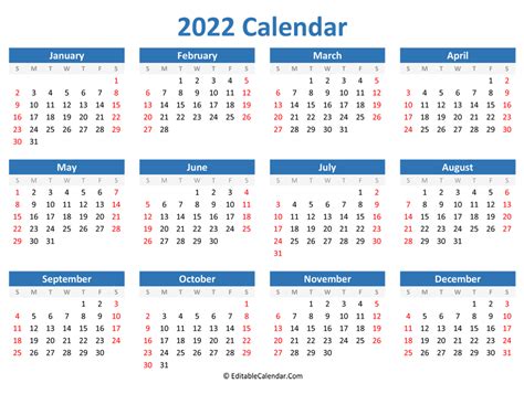 Editable Yearly Calendar