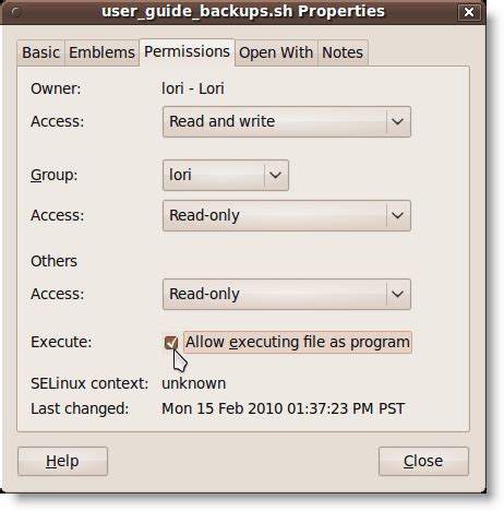 Editing the Permissions on the Shell Script File