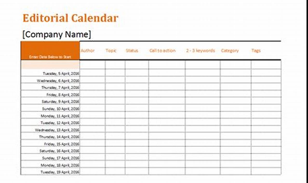 Editorial Calendar Template Excel: A Comprehensive Guide