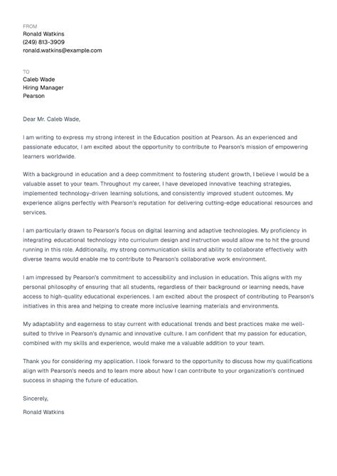 Education Job Cover Letter Example