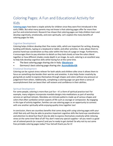 Educational Benefits of Coloring Pages