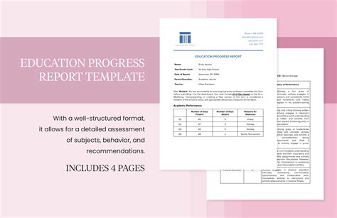 Educational Progress Report Template Professional Student Planner