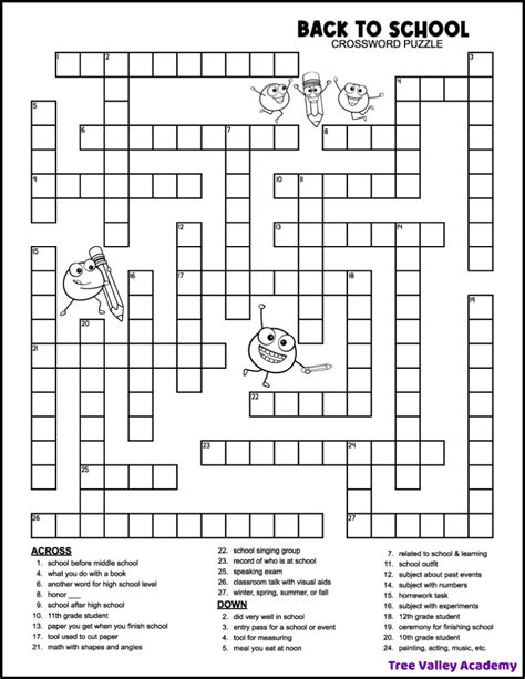 Example of an educational crossword puzzle worksheet