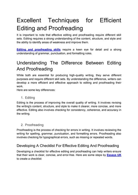 Efficient Editing Techniques: