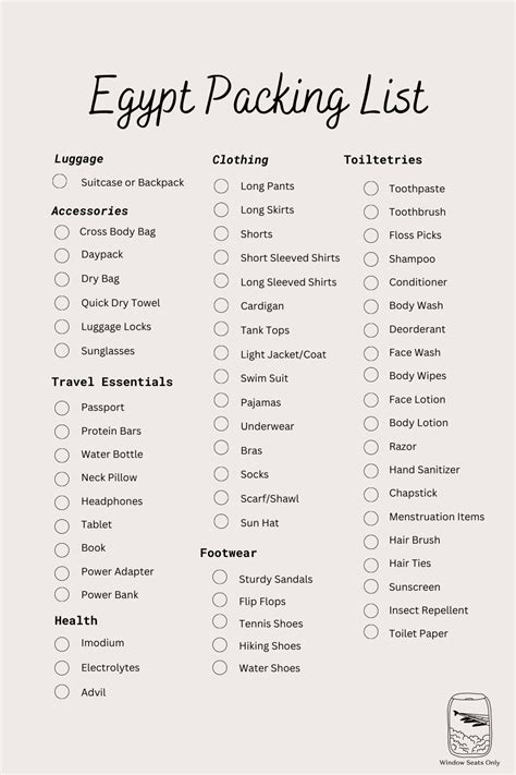 Egypt Packing List