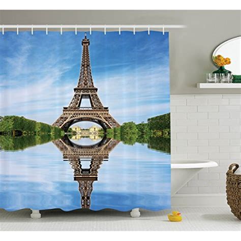 Paris Shower Curtain, Famous Eiffel Tower Reflected On Water Picture Historical French