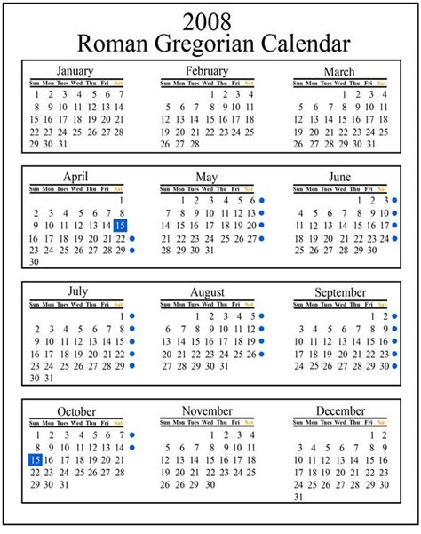 Eight Month Gregorian Calendar