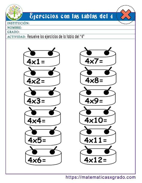 Ejercicios Tabla Del 4 Operaciones de la tabla del 4 | Árbol ABC | Ejercicios tablas de  multiplicar, Tablas de multiplicar actividades, Ejercicios de calculo