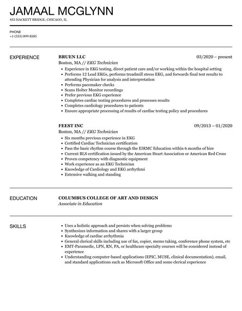 Ekg Tech Resume Sample