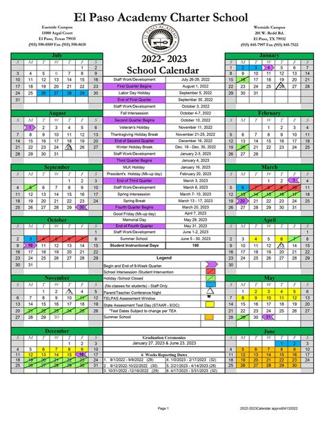El Paso Academy Calendar