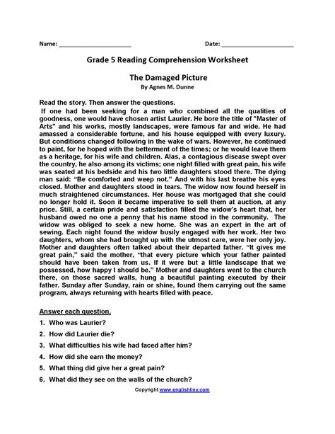 Ela Worksheets For 5Th Grade