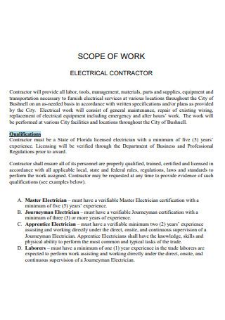 Contractor Scope Of Work Template Addictionary