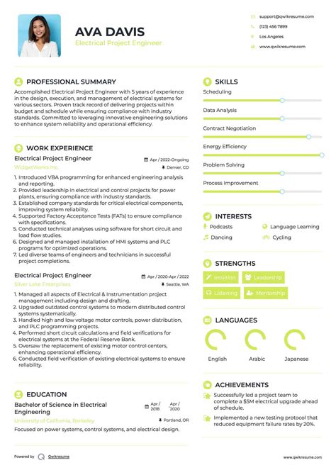 Electrical Project Engineer Resume Sample
