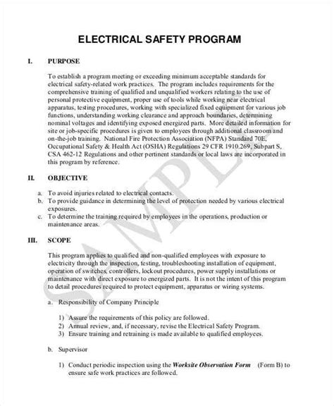 Electrical Safety Program Template