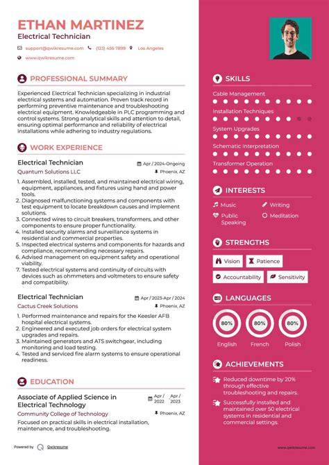 Electrical Technician Resume Sample