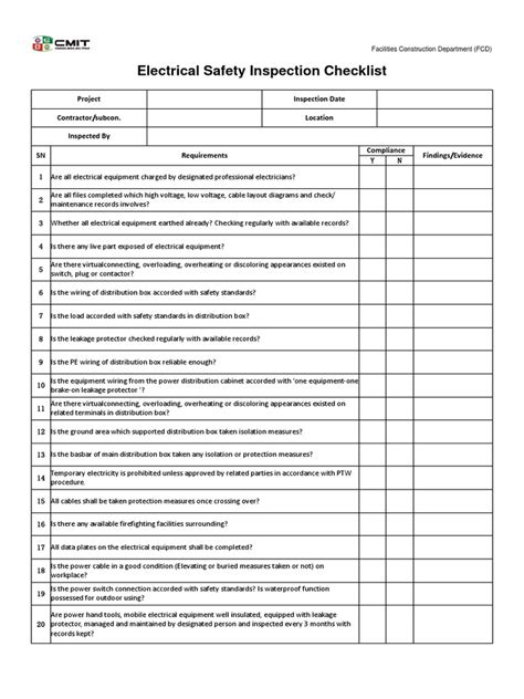Electrical Wiring Inspection Checklist