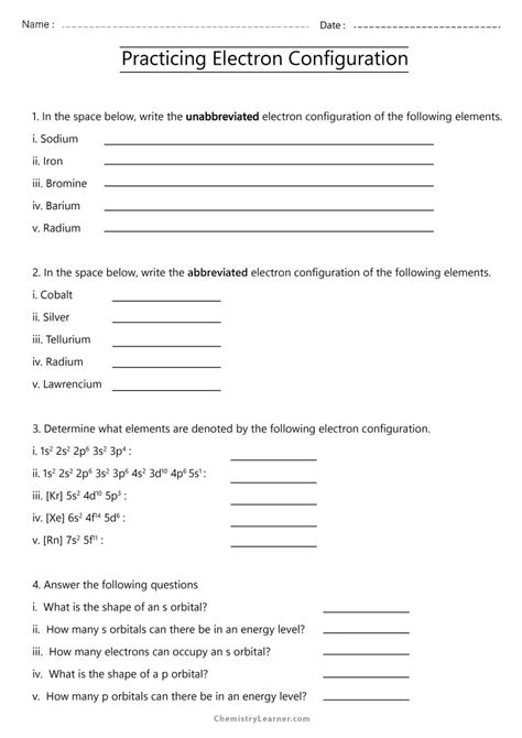 Electron Configuration Worksheet Review
