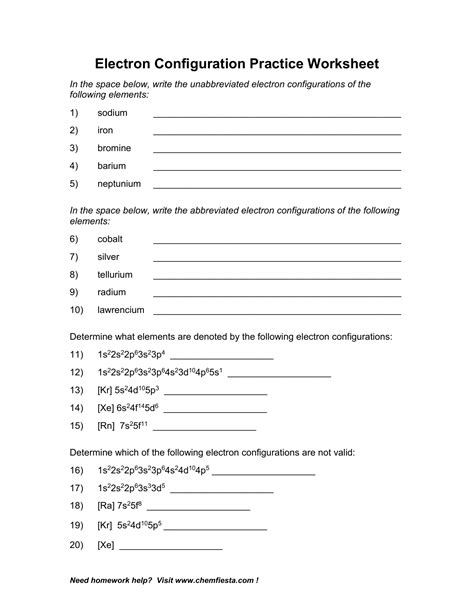 Electronic Configuration Worksheet With Answers