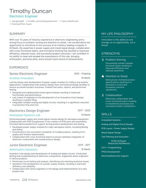 Electronic Engineer Resume Format
