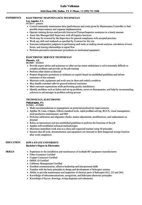 Electronic Technician Resume Sample