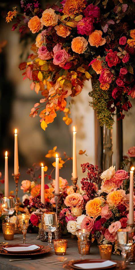 Elegant Fall Wedding Flower Table Arrangements