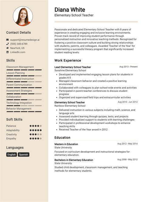 Elementary School Teacher Resume Sample