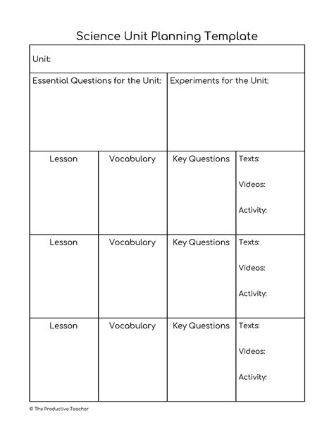 Elementary Science Lesson Plan Template Printable