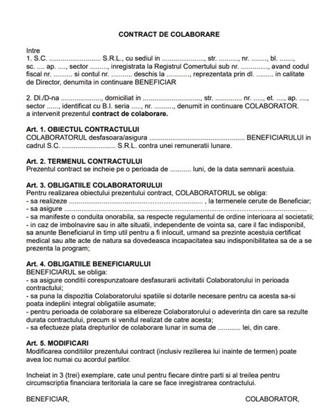 Elementele unui Contract de Colaborare