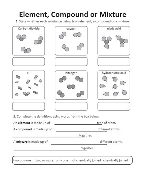 Elements And Compounds Worksheet Answers - Elements Compounds Mixtures