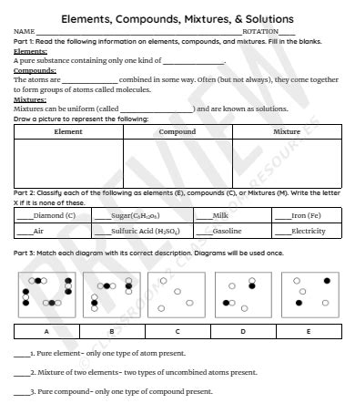 Elements Compounds And Mixtures Worksheet Answer Key Part 3 - Foto