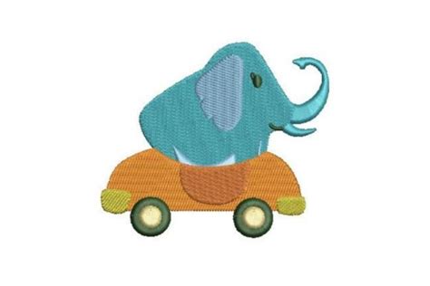 Elephant Driving A Convertible Embroidery
